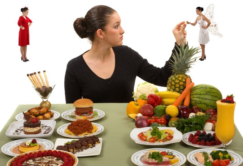 The girl is making a choice between useful or harmful products